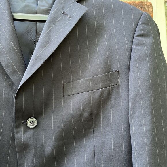 Franco Valentino Couture Hand Tailored Navy Pinstripe Wool Suit Jacket Size 43L - Picture 3 of 10
